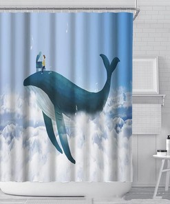 Flying Whale Girl Shower Curtain - Cool Bathroom Curtain with Heavy Duty Waterproof Liner 