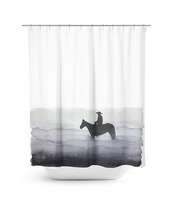 Foggy Cowboy Watercolor Painting Shower Curtain - Stylish And Playful Shower Curtain For Your Western Bathroom Decor