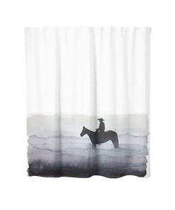 Foggy Cowboy Watercolor Painting Shower Curtain - Stylish And Playful Shower Curtain For Your Western Bathroom Decor
