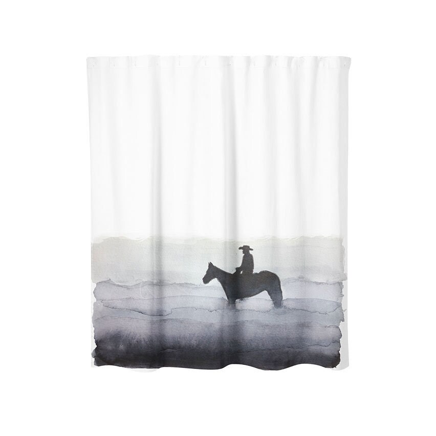Foggy Cowboy Watercolor Painting Shower Curtain - Stylish And Playful Shower Curtain For Your Western Bathroom Decor