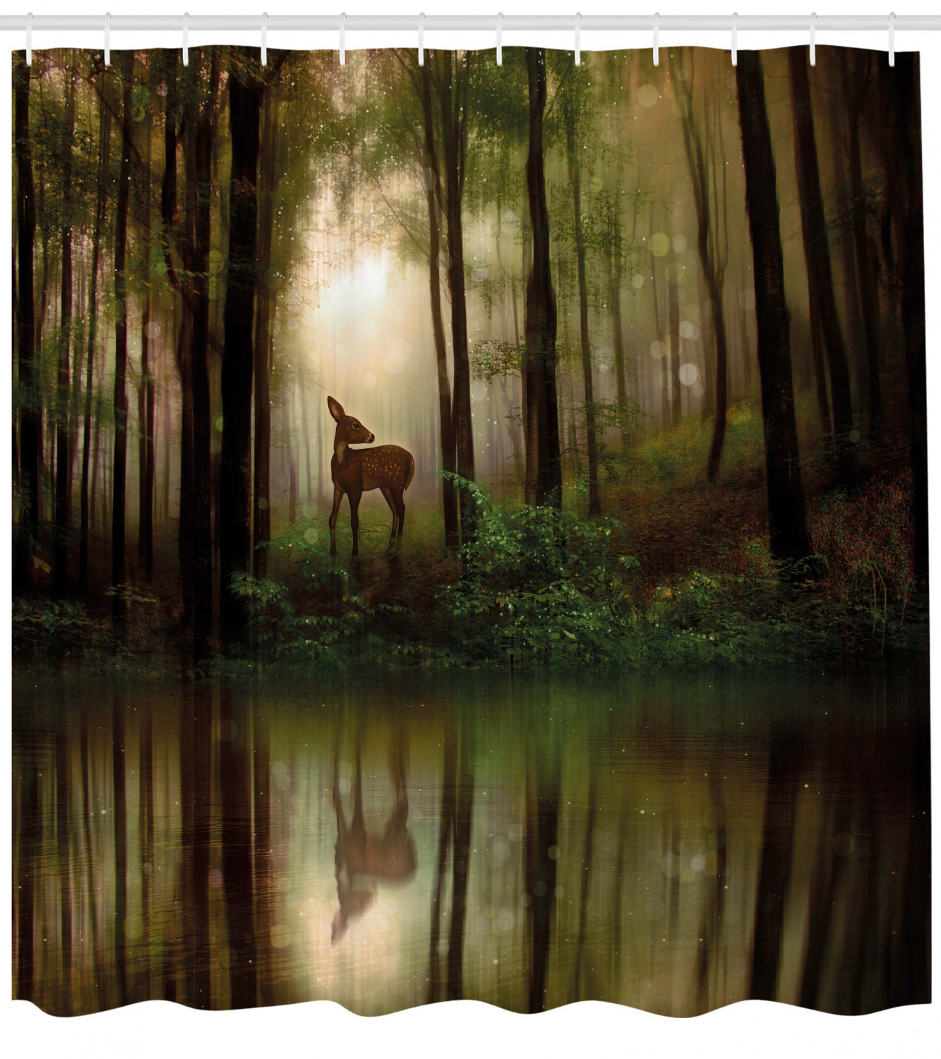 Foggy Lake Baby Deer Forest Shower Curtain For Magical Bathroom Decor - Forest Shower Curtain Baby Deer Foggy Lake