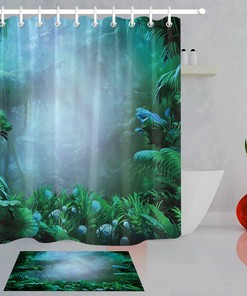 Foggy Rainforest Tropical Green Leaves Shower Curtain - Calming Bathroom Decor