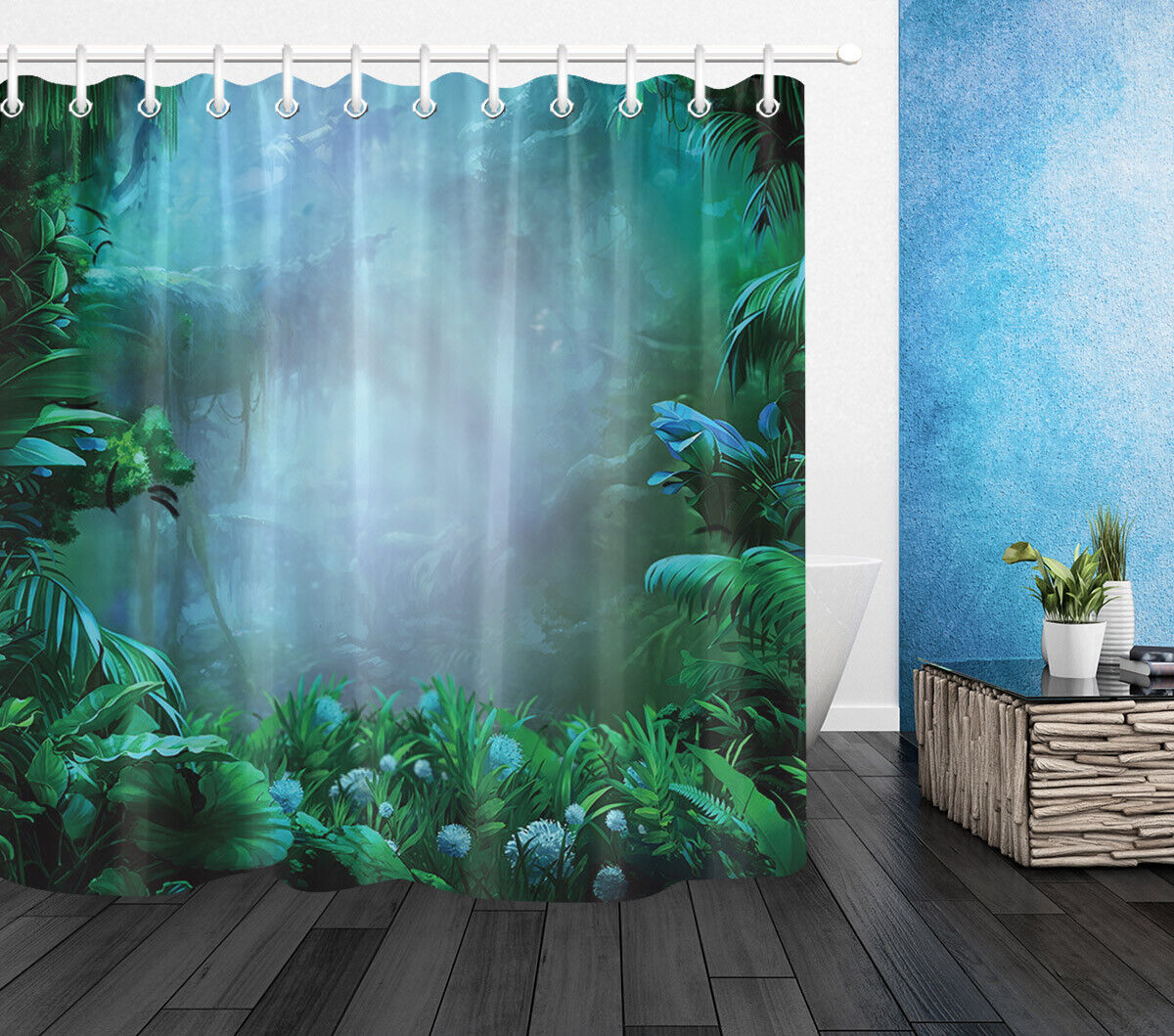 Foggy Rainforest Tropical Green Leaves Shower Curtain - Calming Bathroom Decor - Image 2