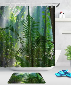 Foggy Tropical Jungle Floral Shower Curtain for Bathroom