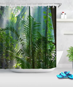 Foggy Tropical Jungle Floral Shower Curtain for Bathroom