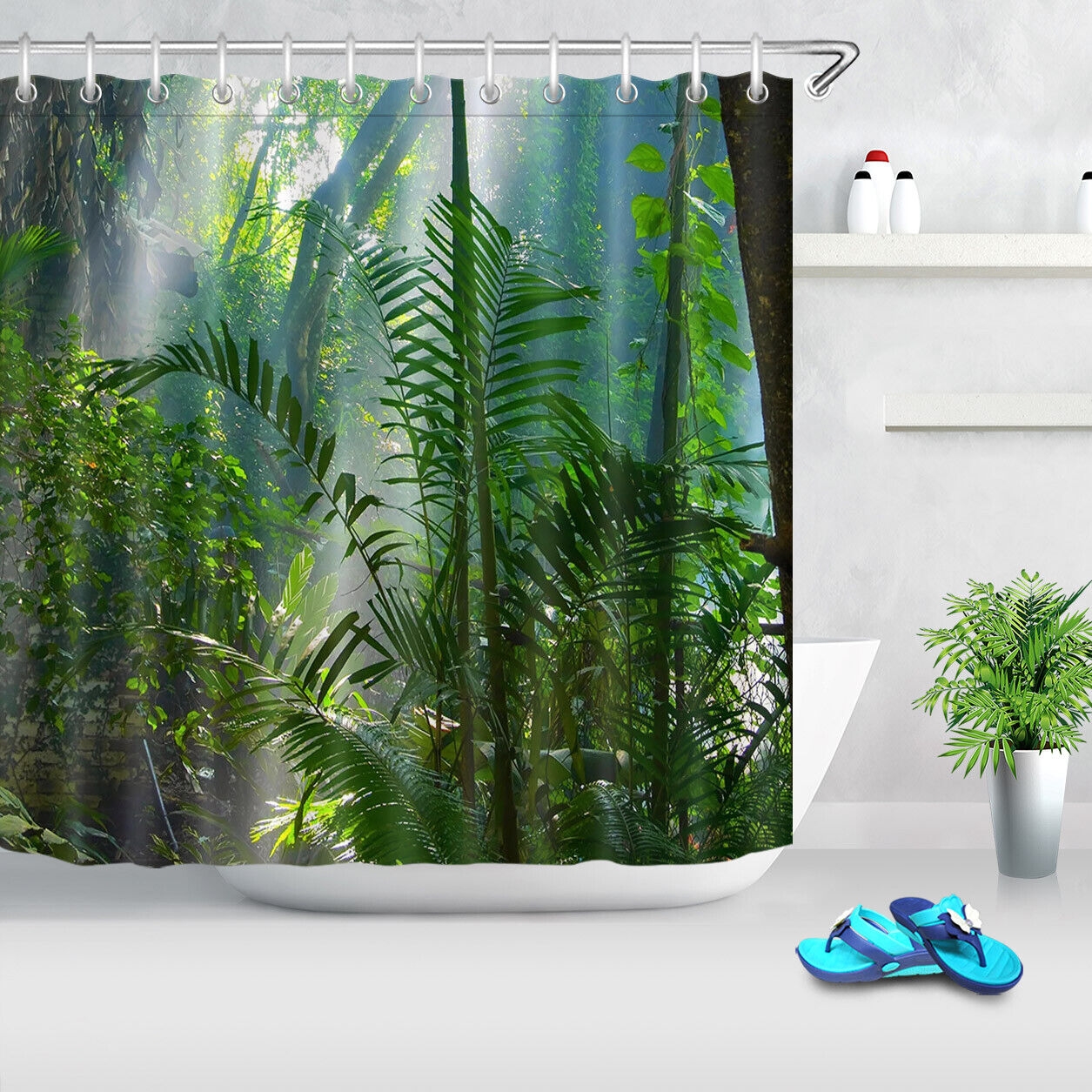 Foggy Tropical Jungle Floral Shower Curtain for Bathroom