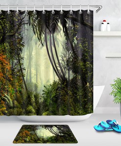 Foggy Tropical Rainforest Oil Painting Fabric Shower Curtain for Bathroom Decor - Unbranded