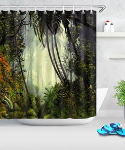 Foggy Tropical Rainforest Oil Painting Fabric Shower Curtain for Bathroom Decor - Unbranded