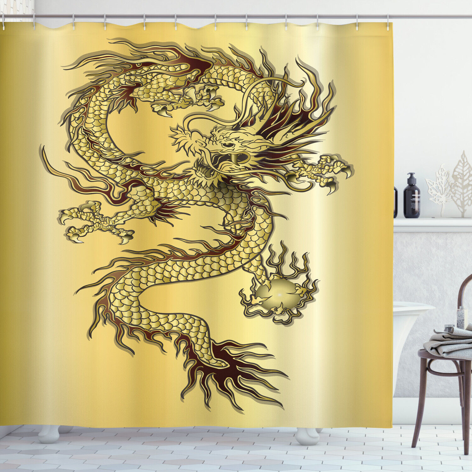 Folk Elements Chinese Dragon Shower Curtain For A Playful Bathroom