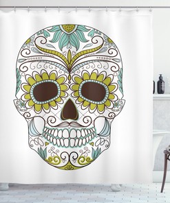 Folk Floral Figure Sugar Skull Shower Curtain for Bathroom Decor