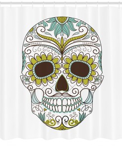 Folk Floral Figure Sugar Skull Shower Curtain for Bathroom Decor