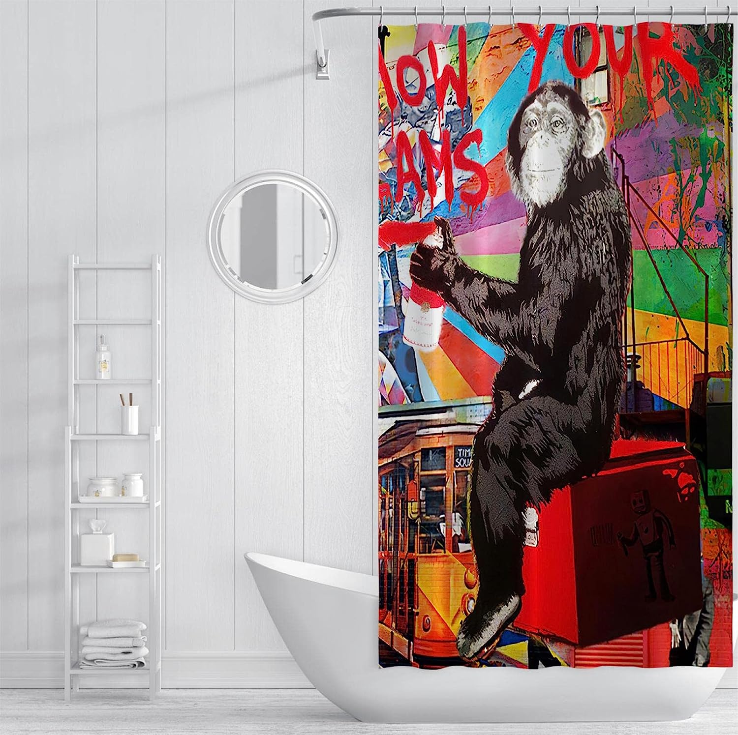 Follow Your Dreams Monkey Banksy Art Shower Curtain For Home Bathroom Decor