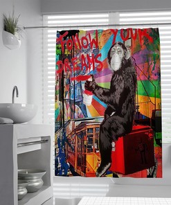 Follow Your Dreams Monkey Banksy Art Shower Curtain For Home Bathroom Decor