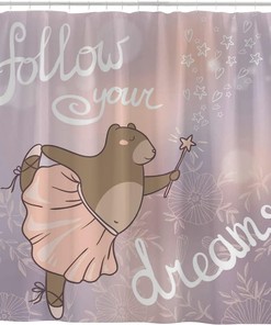Follow Your Dreams Text with Cute Bear Shower Curtain, RASHU Waterproof Fabric Bath Curtain Set