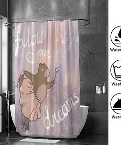 Follow Your Dreams Text with Cute Bear Shower Curtain, RASHU Waterproof Fabric Bath Curtain Set