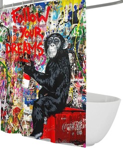 Follow Your Dreams with Monkey Graffiti Shower Curtain - Inspirational Bath Accessory 