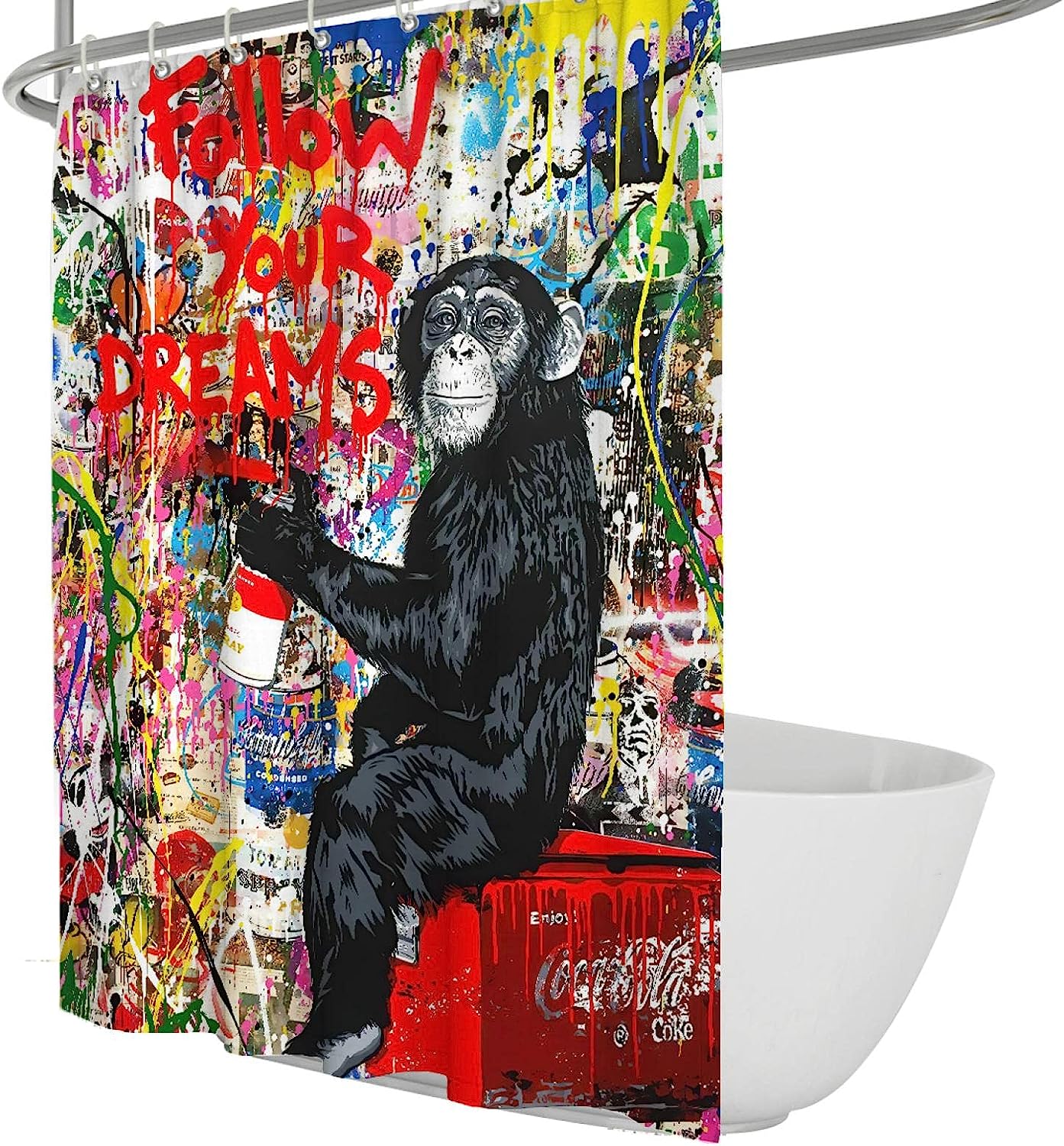 Follow Your Dreams with Monkey Graffiti Shower Curtain - Inspirational Bath Accessory