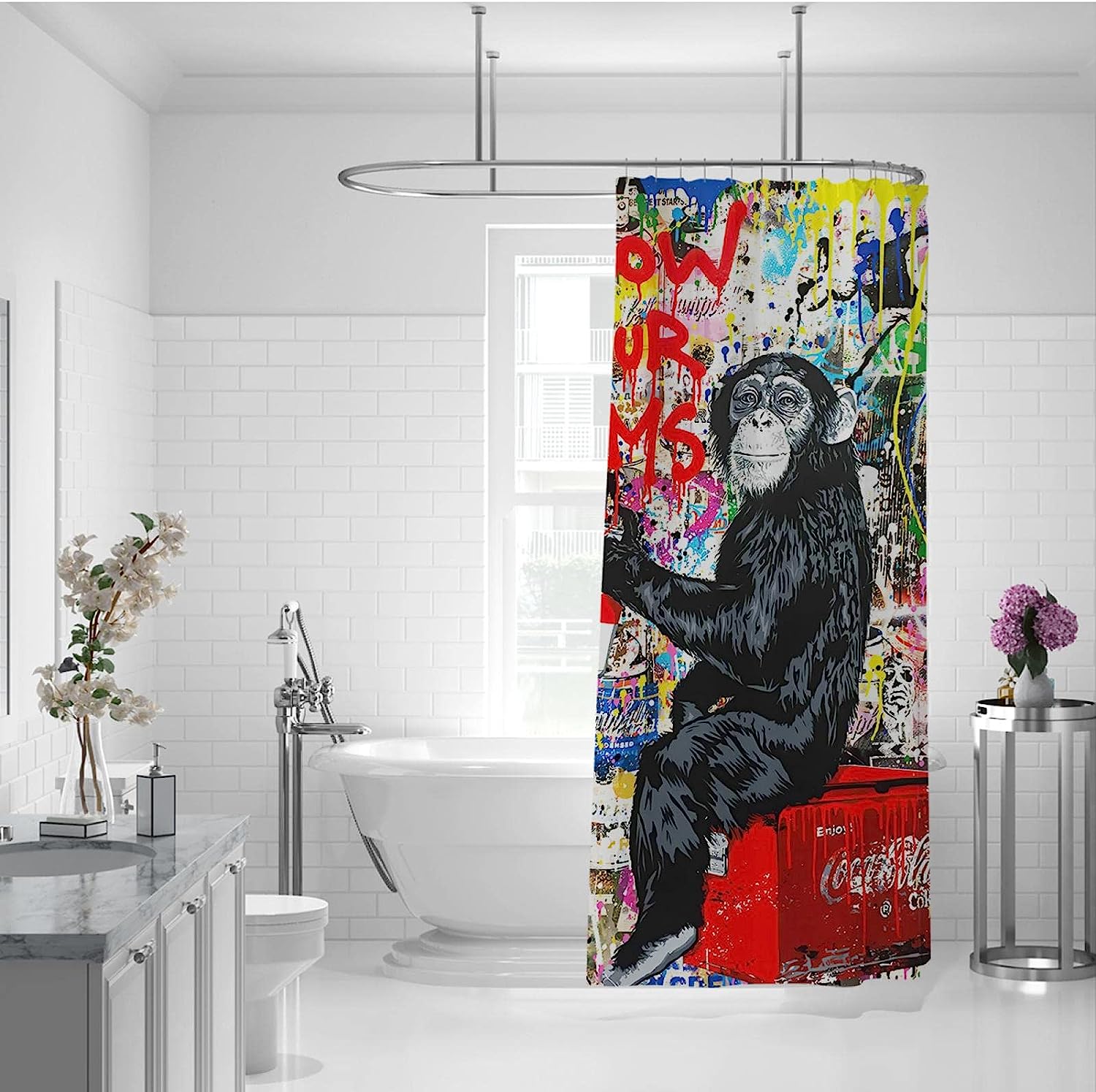 Follow Your Dreams with Monkey Graffiti Shower Curtain - Inspirational Bath Accessory