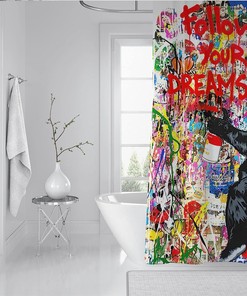 Follow Your Dreams with Monkey Graffiti Shower Curtain - Inspirational Bath Accessory