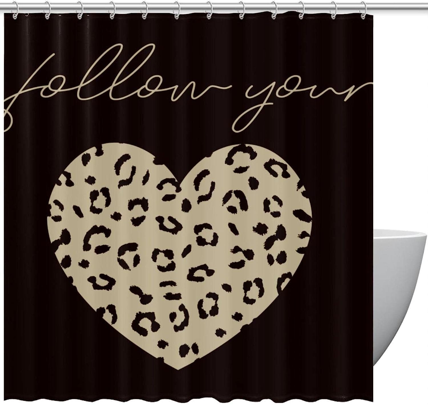 Follow Your Heart Leopard Grain Love Shower Curtain for Romantic Bathroom Decor
