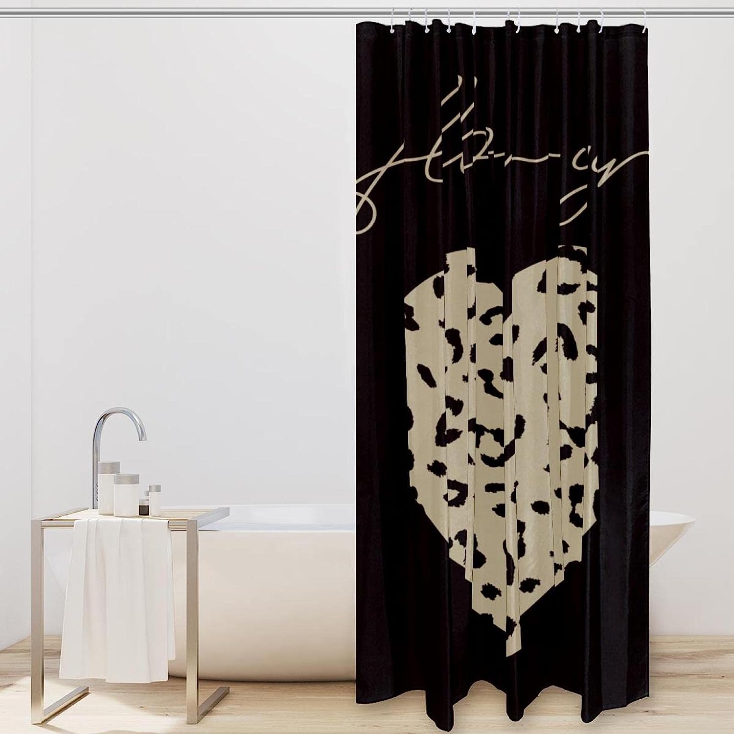 Follow Your Heart Leopard Grain Love Shower Curtain for Romantic Bathroom Decor