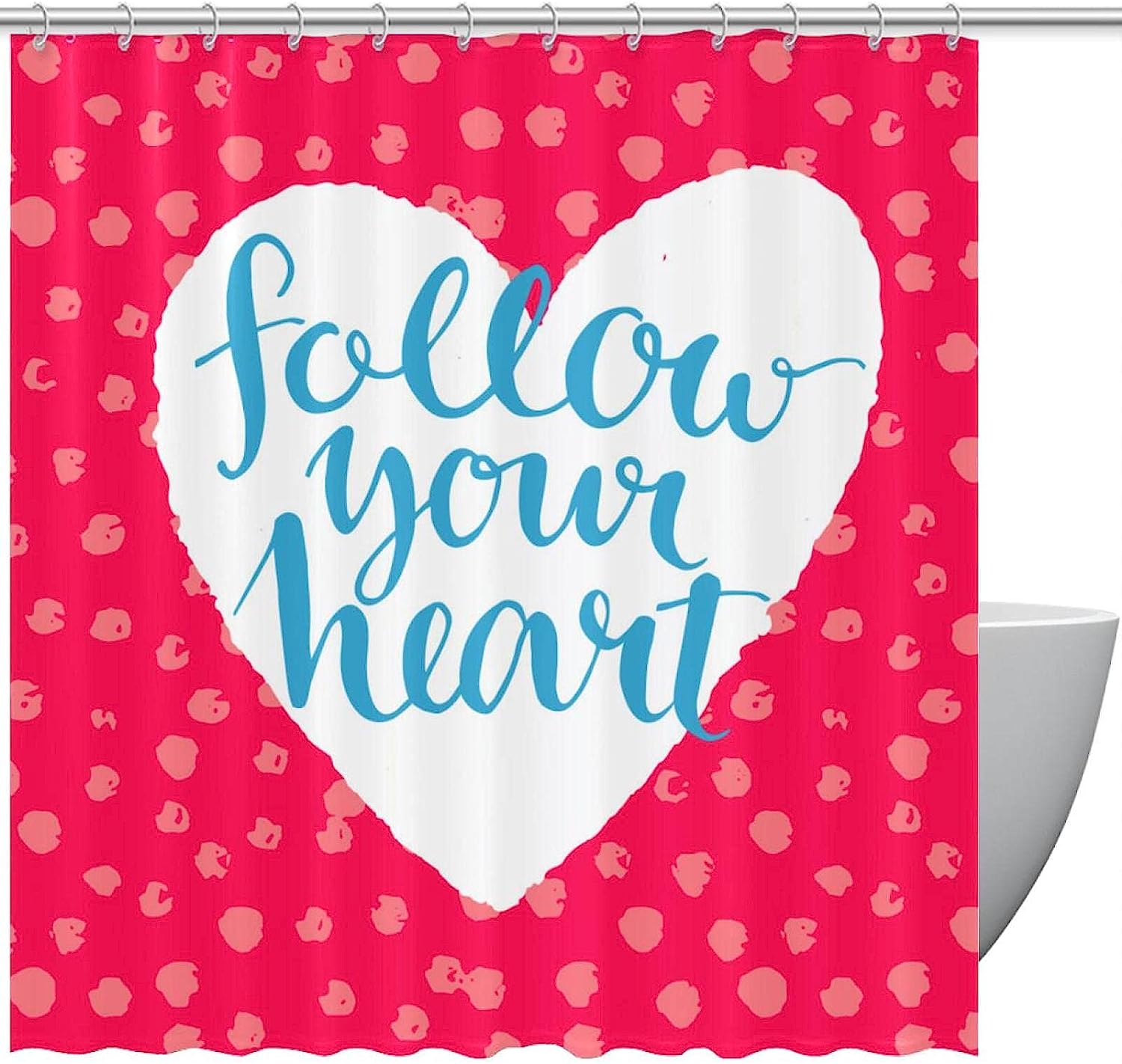 Follow Your Heart Polka Dots Shower Curtain for Adorable Bathroom Design