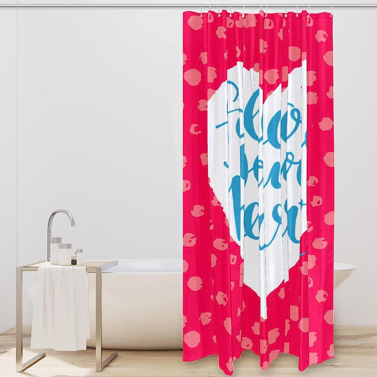 Follow Your Heart Polka Dots Shower Curtain for Adorable Bathroom Design