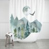 Forest Abstract Art Shower Curtain, Greenery Landscape, Moon Eagle Watercolor And Modern Bathroom Decor 