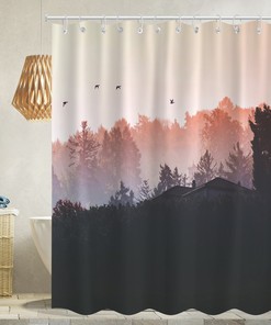 Forest And Birds Shower Curtain - Waterproof Fabric Bathroom Bathtub Decor