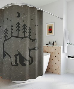 Forest Animal Print Shower Curtain With Bear And Nature Design