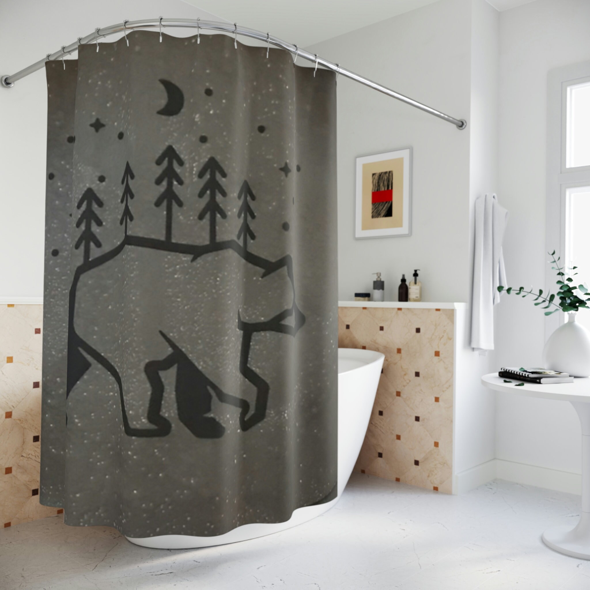 Forest Animal Print Shower Curtain With Bear And Nature Design