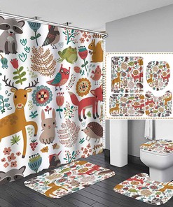 Forest Animal Shower Curtain, Cute Woodland Creatures Bathroom Decor