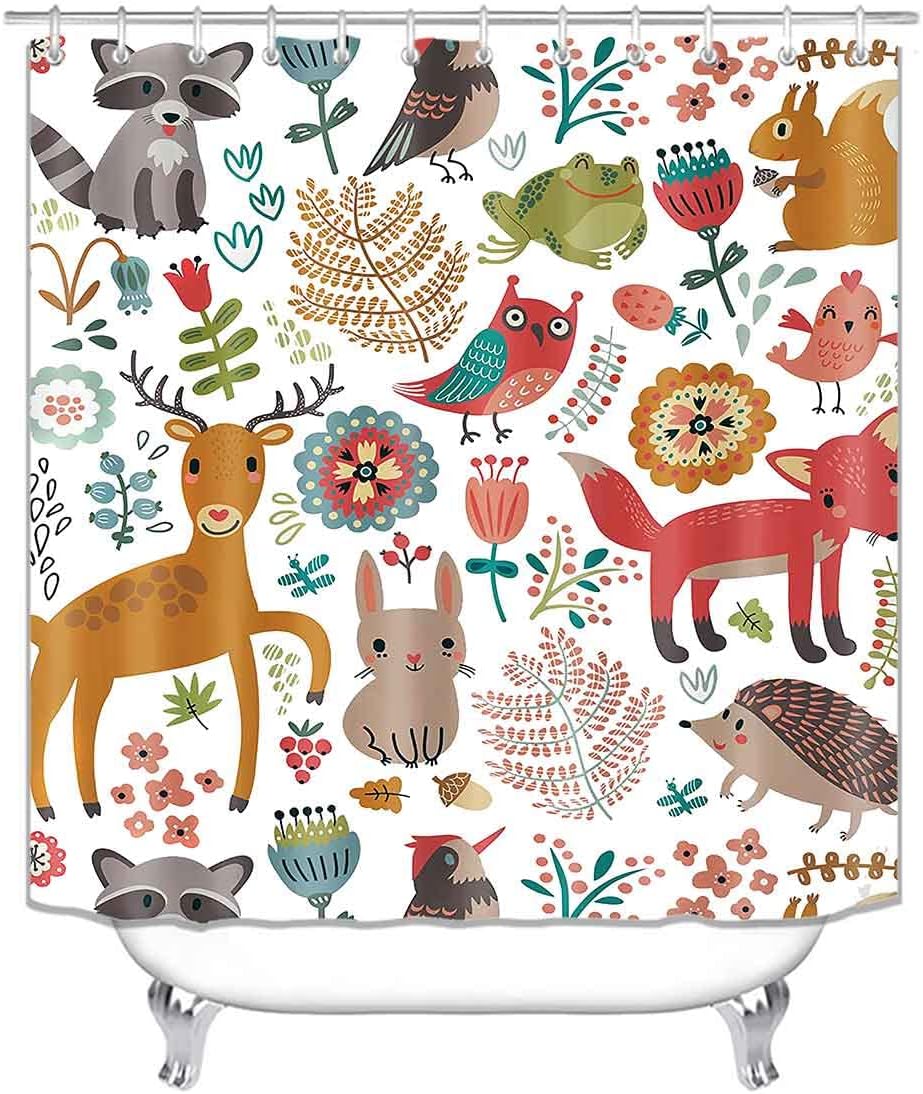 Forest Animal Shower Curtain, Cute Woodland Creatures Bathroom Decor - Image 2