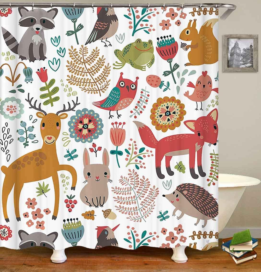 Forest Animal Shower Curtain, Cute Woodland Creatures Bathroom Decor - Image 3