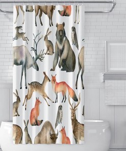 Forest Animal Shower Curtain with Natural Design and Waterproof Feature