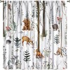 Forest Animals Farmhouse Lodge Country Window Drapes Fabric - Birch Tree Pine Bird Flower Camping Living Room Curtains