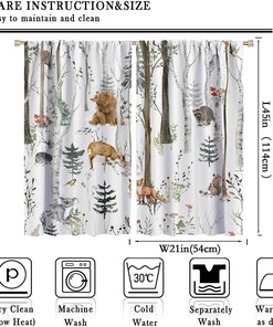 Forest Animals Farmhouse Lodge Country Window Drapes Fabric - Birch Tree Pine Bird Flower Camping Living Room Curtains