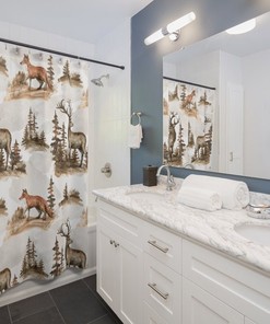 Forest Animals Shower Curtain - Kids Bathroom Wildlife Decor
