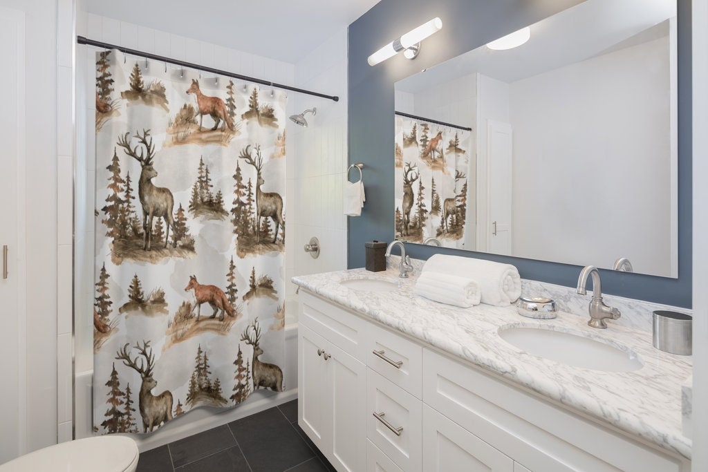 Forest Animals Shower Curtain - Kids Bathroom Wildlife Decor
