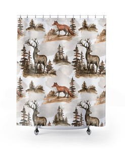 Forest Animals Shower Curtain - Kids Bathroom Wildlife Decor