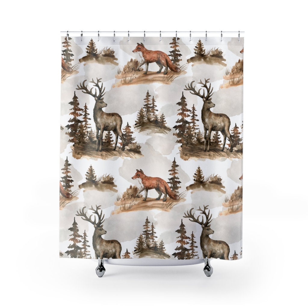 Forest Animals Shower Curtain - Kids Bathroom Wildlife Decor