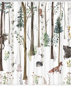 Forest Animals Shower Curtain for Rustic Lodge Bathroom Decor