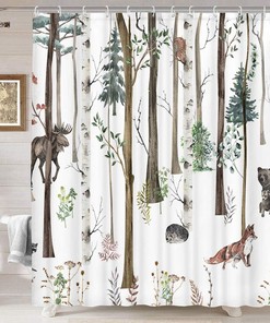 Forest Animals Shower Curtain for Rustic Lodge Bathroom Decor