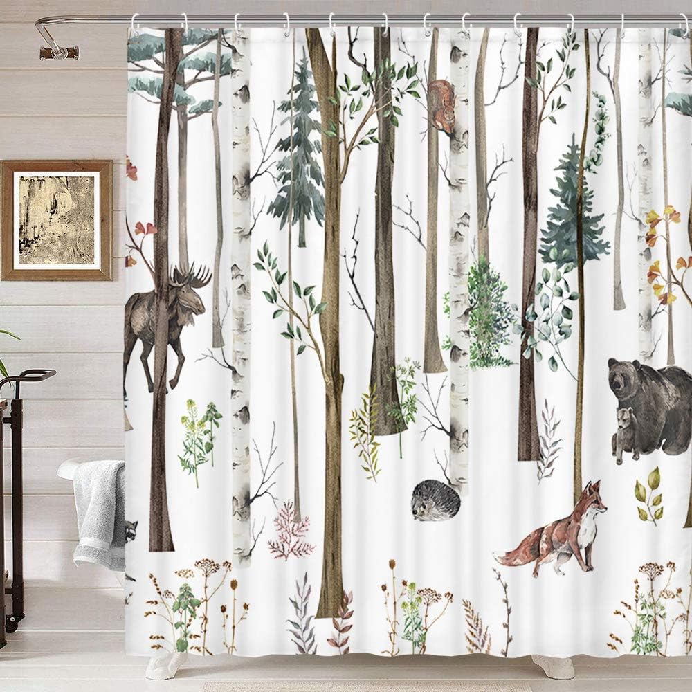 Forest Animals Shower Curtain for Rustic Lodge Bathroom Decor