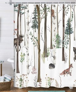 Forest Animals Shower Curtain for Rustic Lodge Bathroom Decor