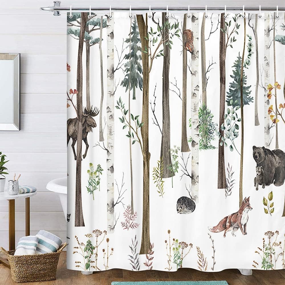 Forest Animals Shower Curtain for Rustic Lodge Bathroom Decor