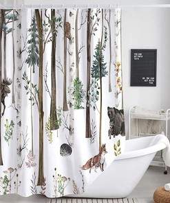 Forest Animals Shower Curtain for Rustic Lodge Bathroom Decor