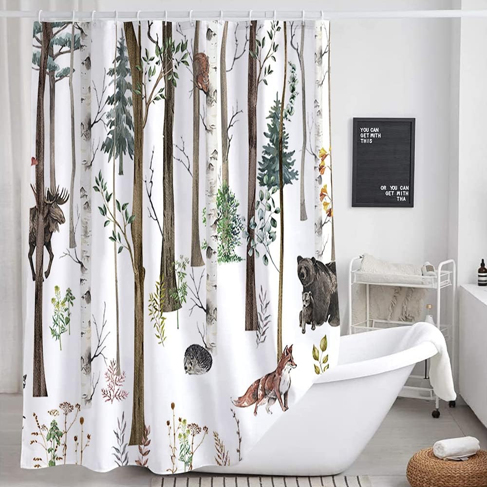 Forest Animals Shower Curtain for Rustic Lodge Bathroom Decor