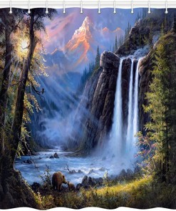 Forest Bear Shower Curtain For A Woodland Bathroom Decor, Nature-Themed Bathroom Accessories