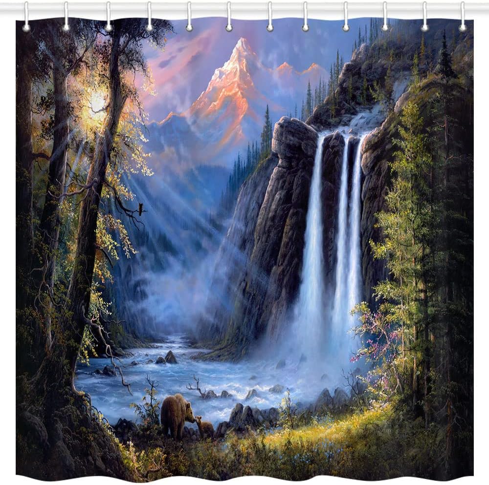 Forest Bear Shower Curtain For A Woodland Bathroom Decor, Nature-Themed Bathroom Accessories